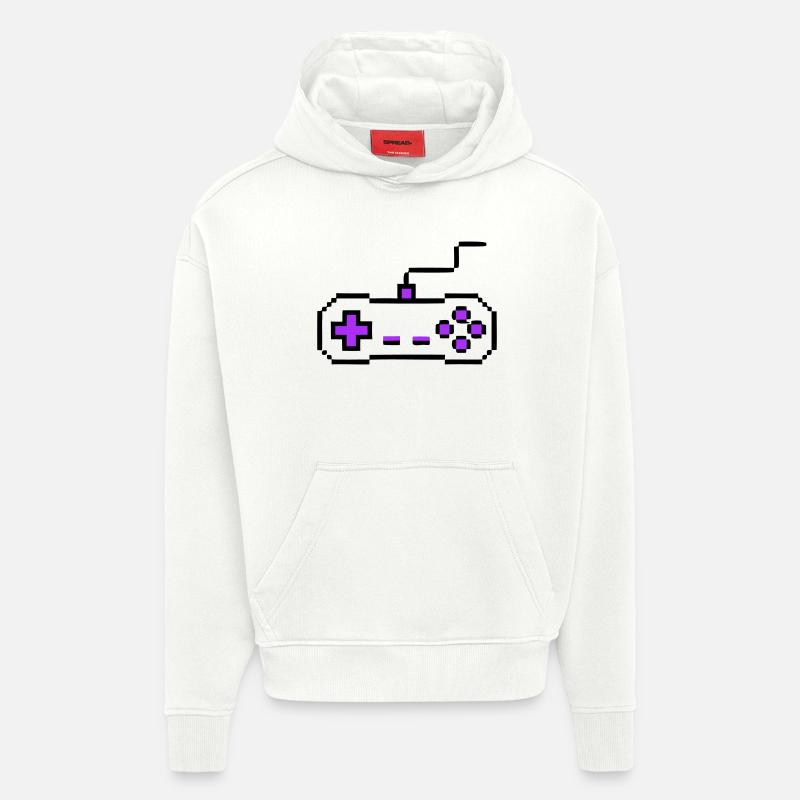 Joueur avec manette rétro - Sweat à capuche bio épais oversize fabriqué en UE - OFF WHITE