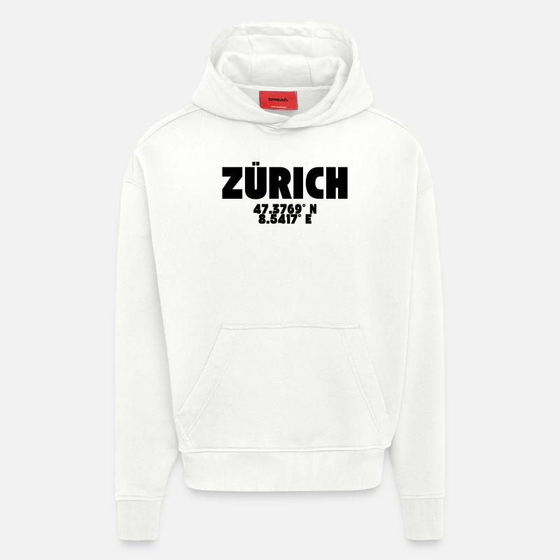 Zurich - Design avec coordonnées - Sweat à capuche bio épais oversize fabriqué en UE - OFF WHITE