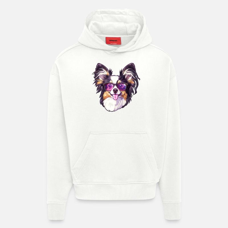 Épagneul miniature continental Papillon - Sweat à capuche bio épais oversize fabriqué en UE - OFF WHITE