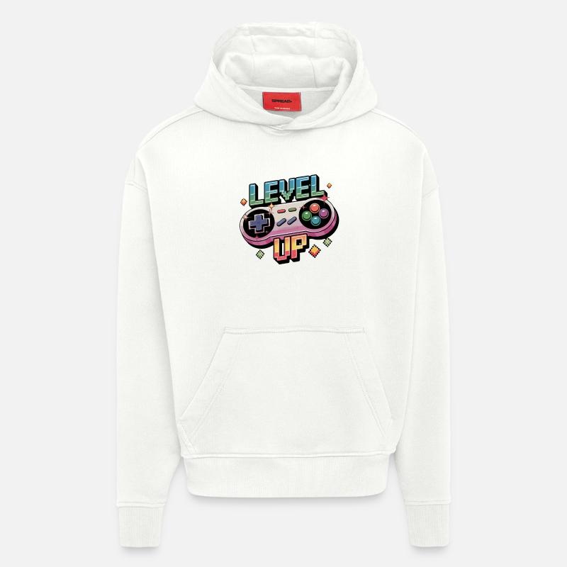 Level Up - Manette de jeu - Sweat à capuche bio épais oversize fabriqué en UE - OFF WHITE