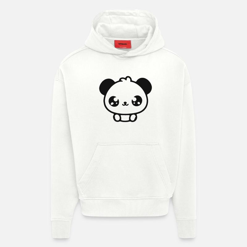 Illustration de tête de panda câlin - Sweat à capuche bio épais oversize fabriqué en UE - OFF WHITE