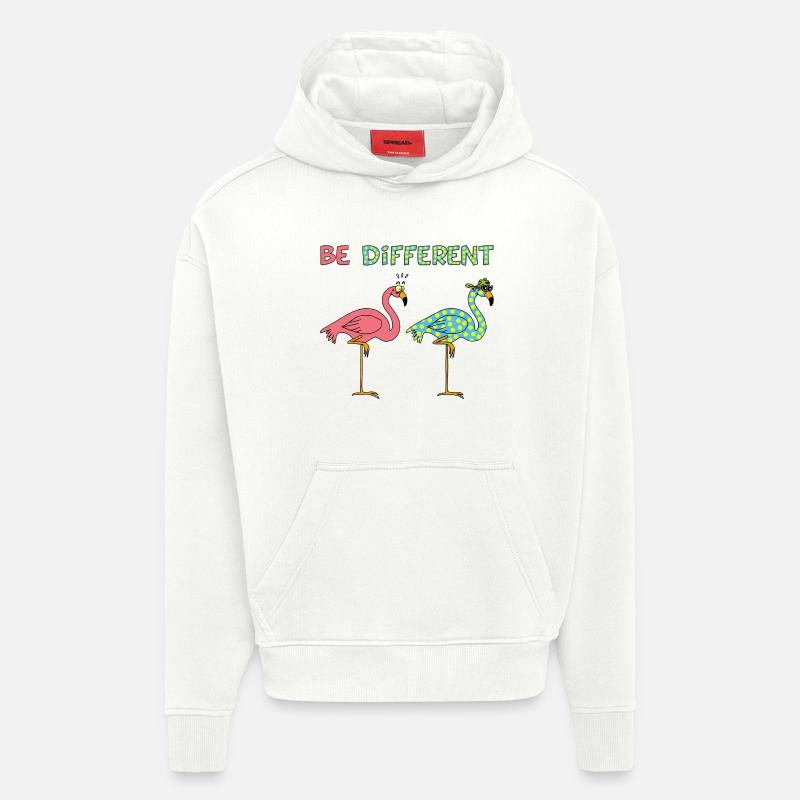 Flamant rose différent - Sweat à capuche bio épais oversize fabriqué en UE - OFF WHITE