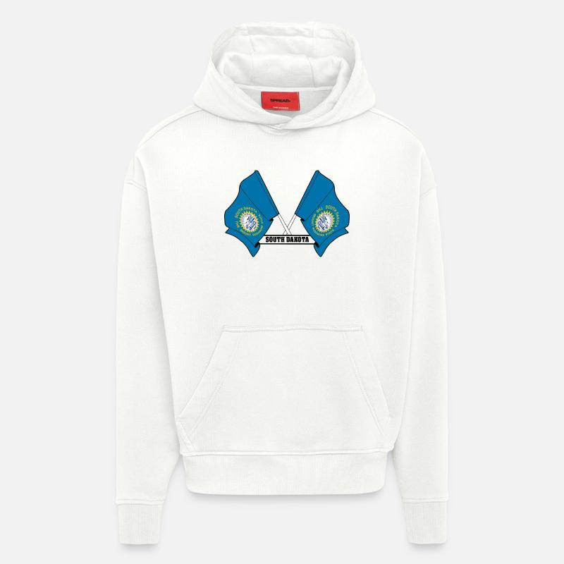 Deux drapeaux texte DAKOTA du Sud - Sweat à capuche bio épais oversize fabriqué en UE - OFF WHITE