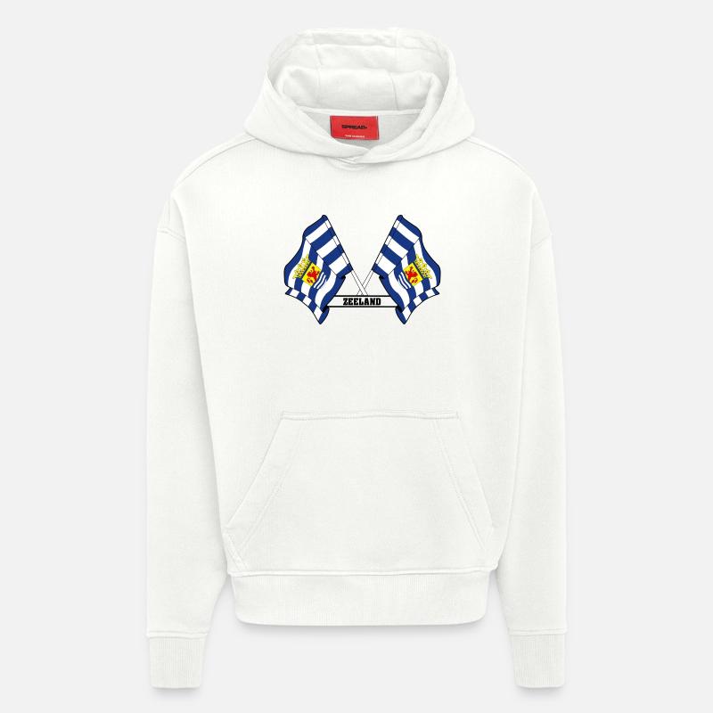 Deux drapeaux texte ZEELAND - Sweat à capuche bio épais oversize fabriqué en UE - OFF WHITE