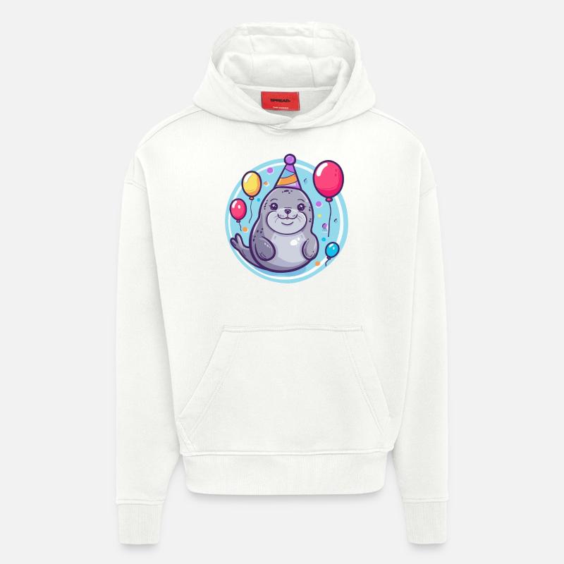 phoque animal anniversaire bébé - Sweat à capuche bio épais oversize fabriqué en UE - OFF WHITE