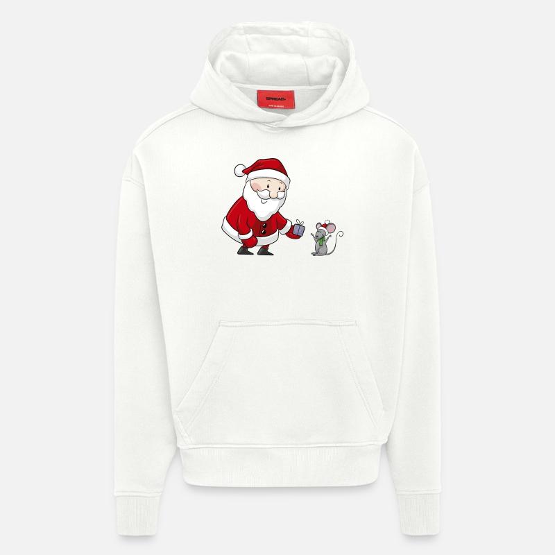 Süßer Comic Weihnachtsmann - Sweat à capuche bio épais oversize fabriqué en UE - OFF WHITE