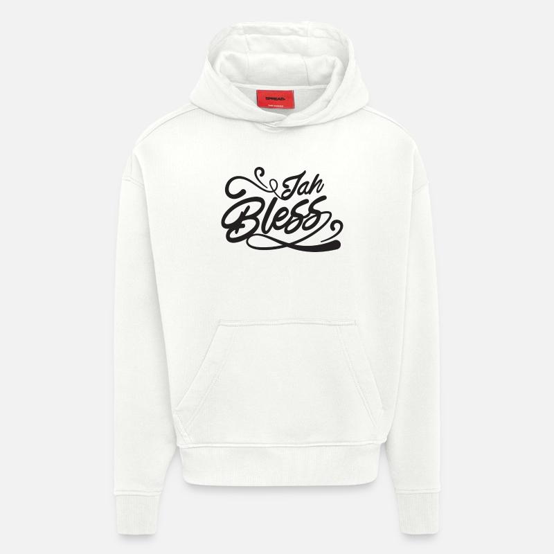 Jah Bless Script - Sweat à capuche bio épais oversize fabriqué en UE - OFF WHITE