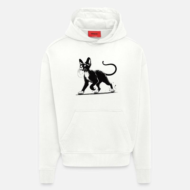 Devon Rex Design – Charmant et unique - Sweat à capuche bio épais oversize fabriqué en UE - OFF WHITE