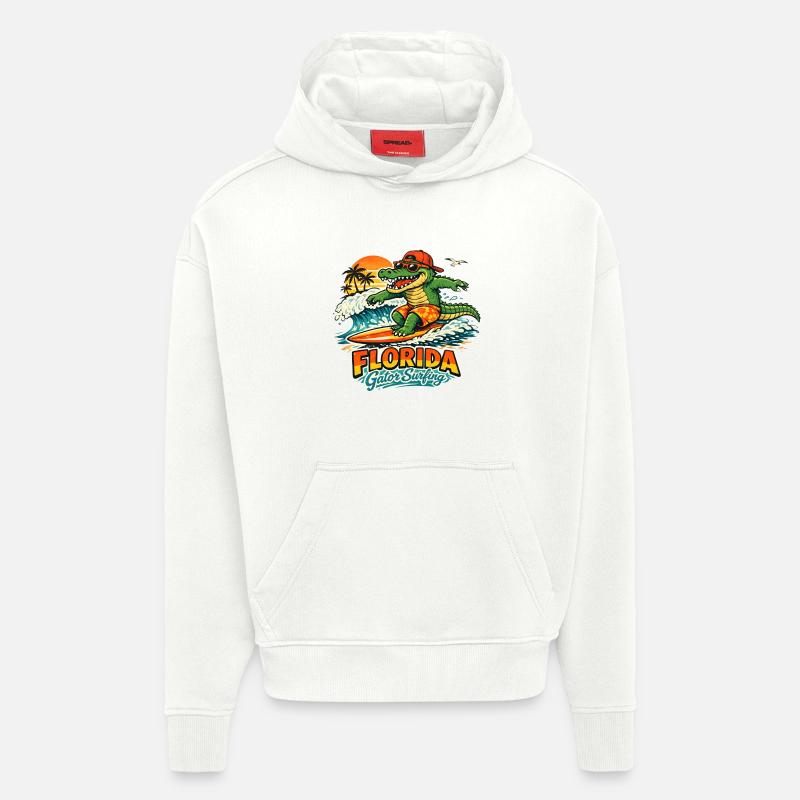 Alligator surfeur en Floride - Sweat à capuche bio épais oversize fabriqué en UE - OFF WHITE