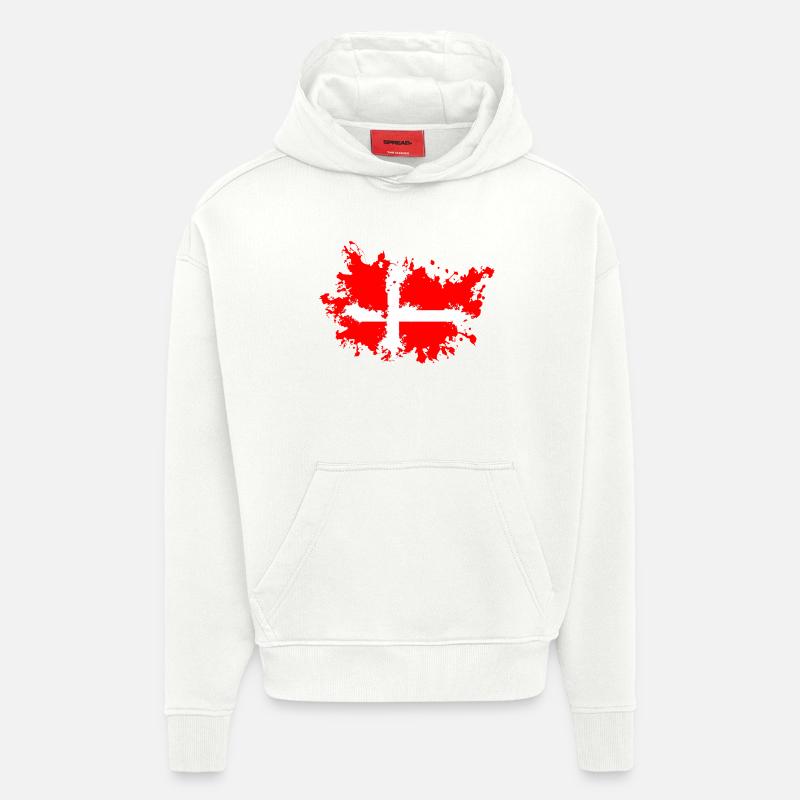 Drapeau éclaboussé du Danemark - Sweat à capuche bio épais oversize fabriqué en UE - OFF WHITE