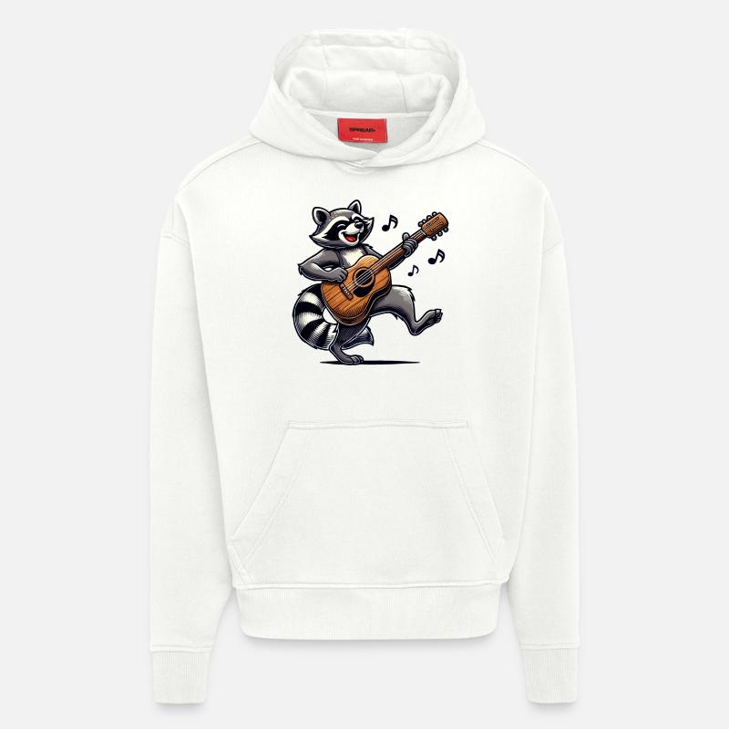 Raccoon Guitare Musique - Sweat à capuche bio épais oversize fabriqué en UE - OFF WHITE
