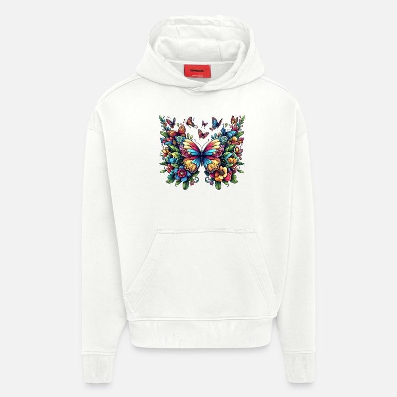 Papillons 1 - Sweat à capuche bio épais oversize fabriqué en UE - OFF WHITE