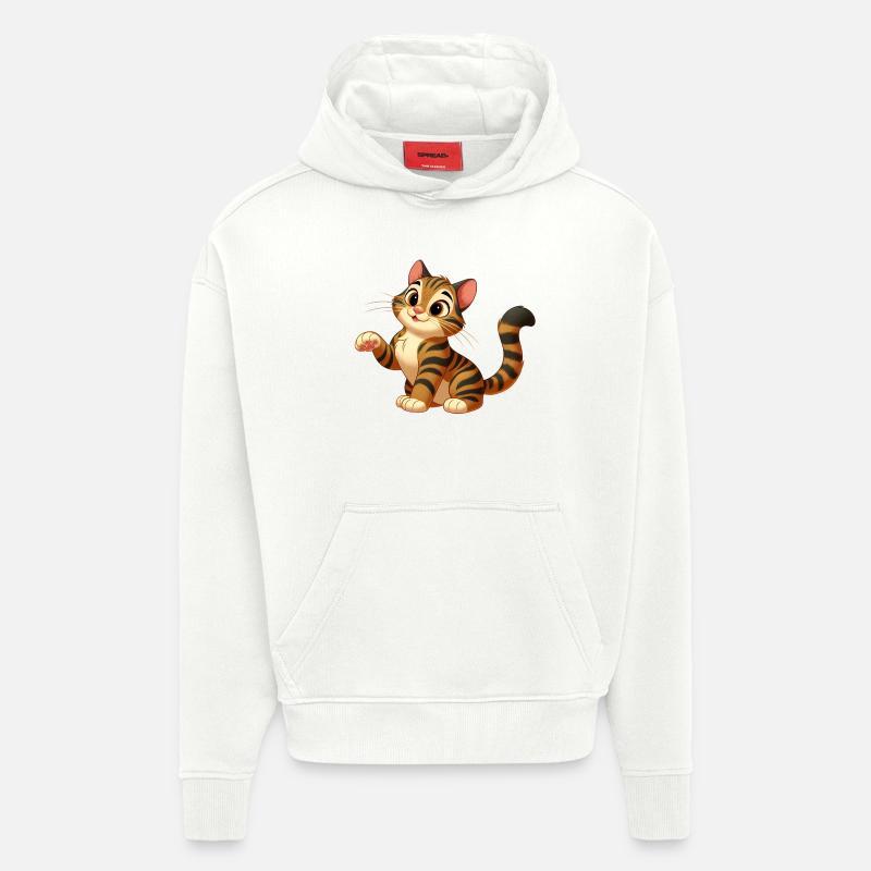 cat tiger 3 - Sweat à capuche bio épais oversize fabriqué en UE - OFF WHITE