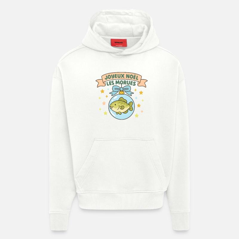 Noël Morues dans Boule Poisson - Sweat à capuche bio épais oversize fabriqué en UE - OFF WHITE