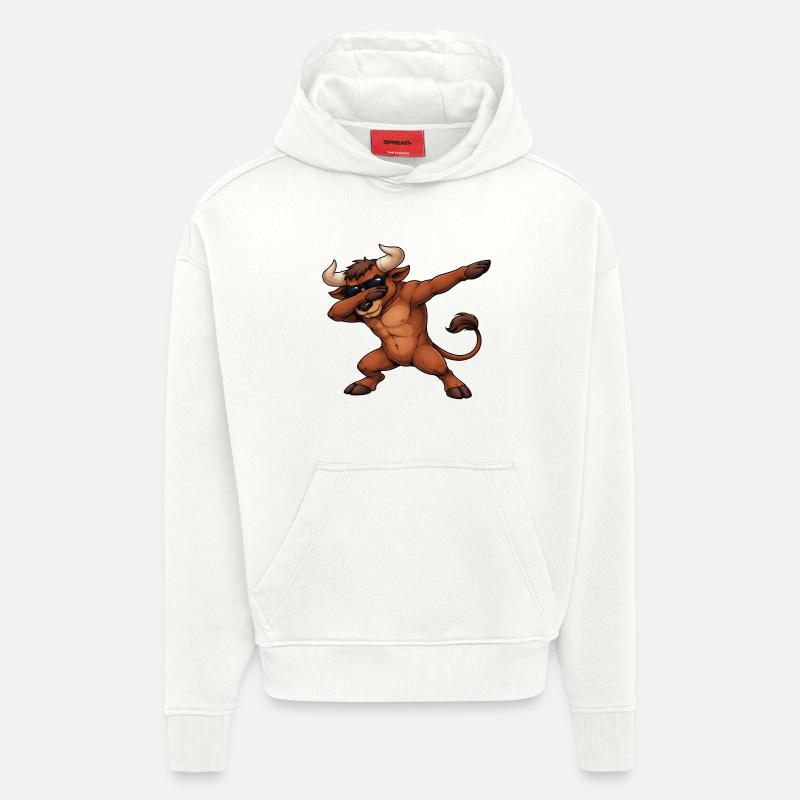 Taureau en dab - Sweat à capuche bio épais oversize fabriqué en UE - OFF WHITE