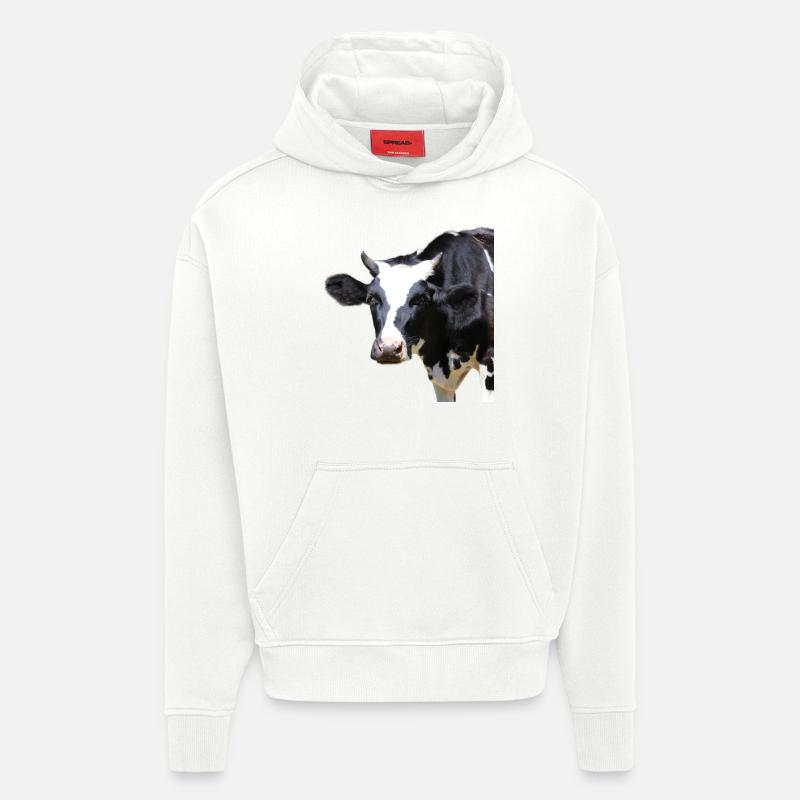 Drôle d’agriculteurs de têtes de vache de vache - Sweat à capuche bio épais oversize fabriqué en UE - OFF WHITE
