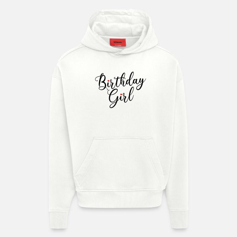 Fille d’anniversaire Script Coeurs - Sweat à capuche bio épais oversize fabriqué en UE - OFF WHITE