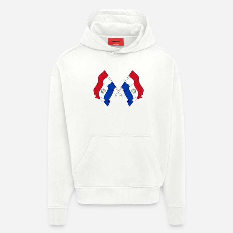 Deux drapeaux croisés du Paraguay - Sweat à capuche bio épais oversize fabriqué en UE - OFF WHITE