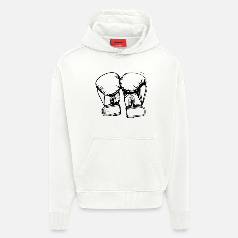 Dessin de gants de boxe - Sweat à capuche bio épais oversize fabriqué en UE - OFF WHITE