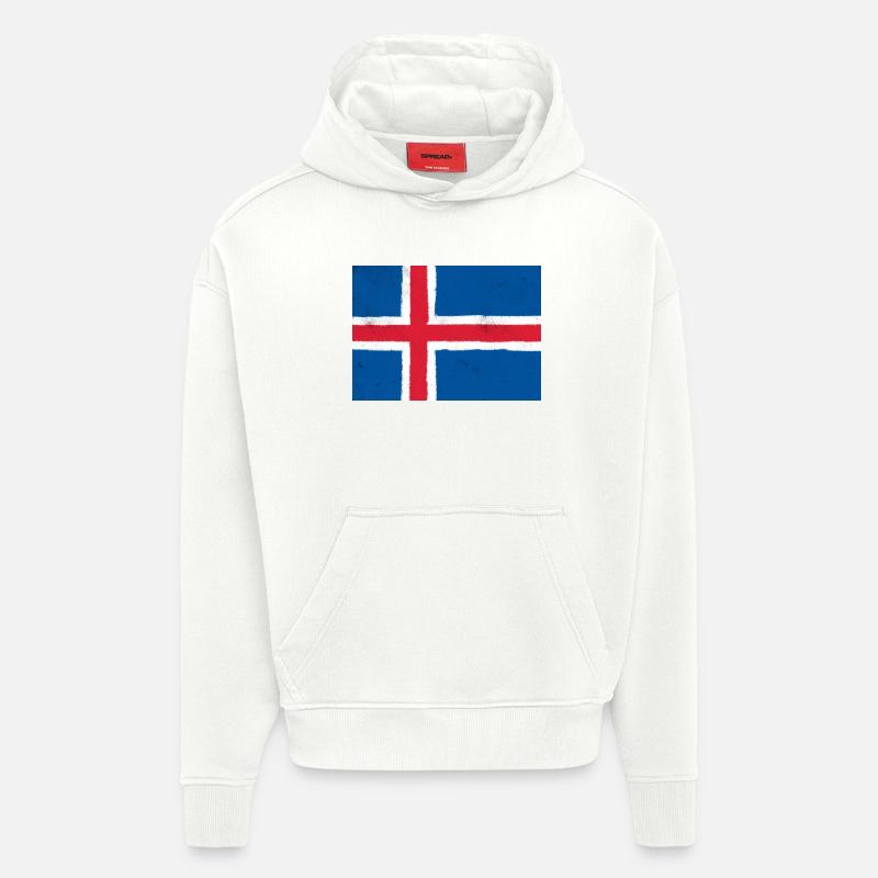 Drapeau de l’Islande - Sweat à capuche bio épais oversize fabriqué en UE - OFF WHITE