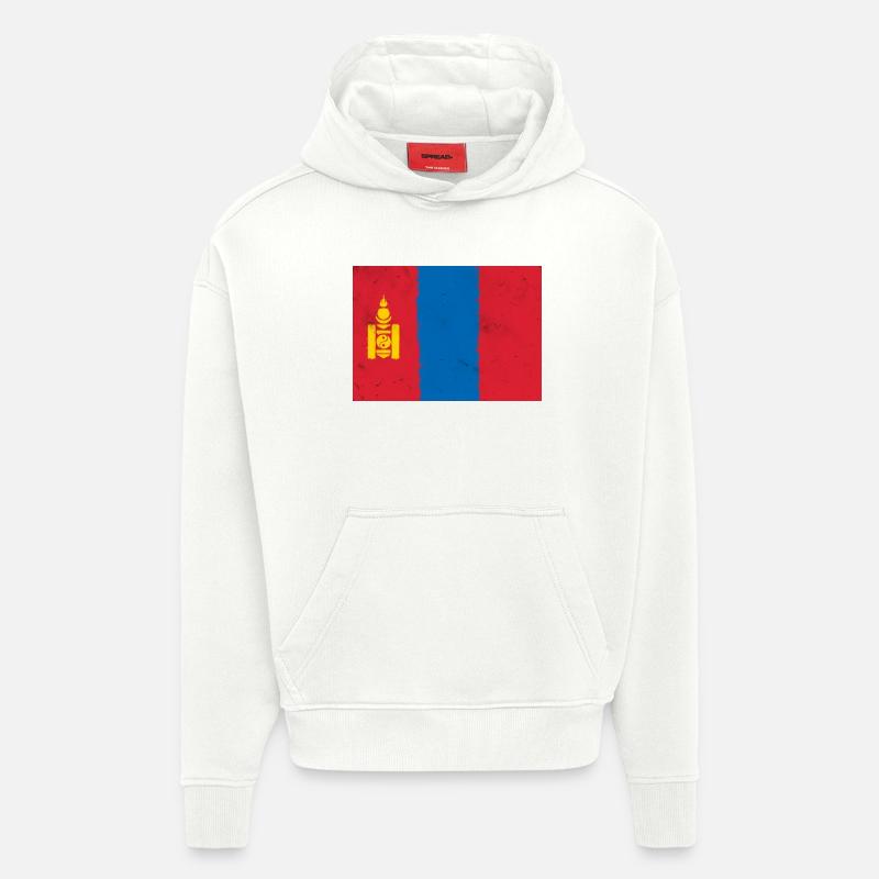 Drapeau de la Mongolie - Sweat à capuche bio épais oversize fabriqué en UE - OFF WHITE