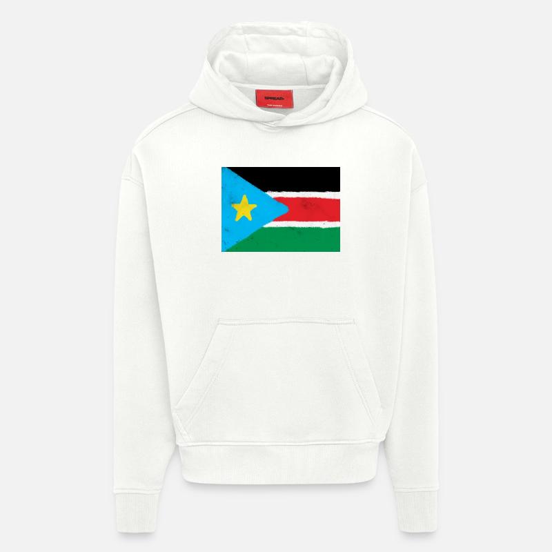 Drapeau du Soudan du Sud - Sweat à capuche bio épais oversize fabriqué en UE - OFF WHITE