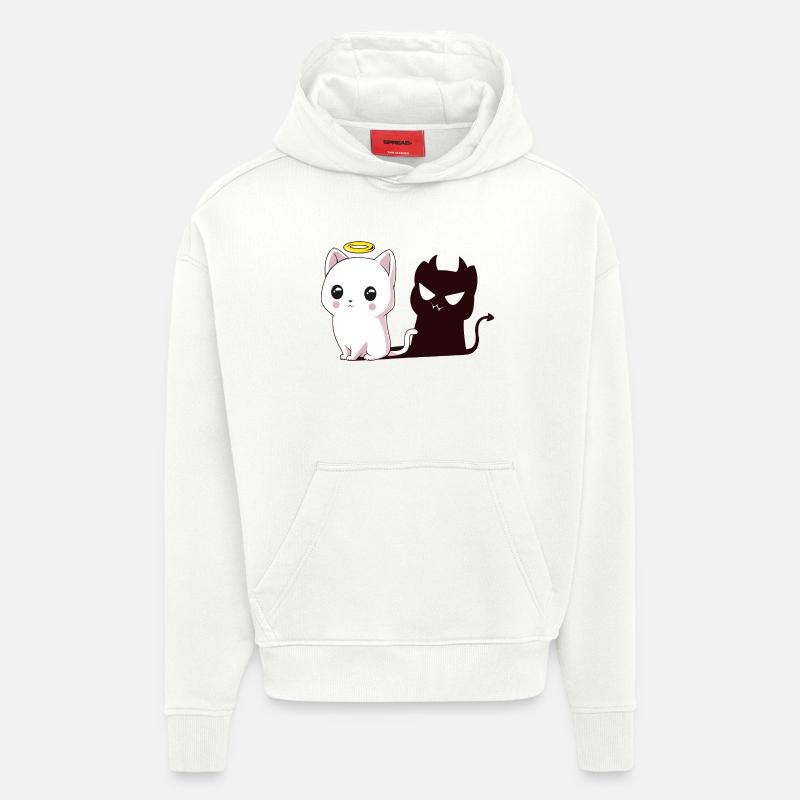 Kawaii Angel Cat with Devil Shadow - Hoodie- made by SPREAD  - OFF WHITE
