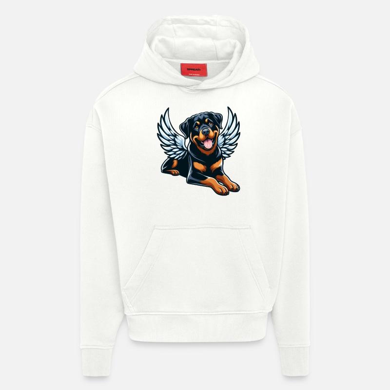 Mignon Rottweiler ange style comique - Sweat à capuche bio épais oversize fabriqué en UE - OFF WHITE