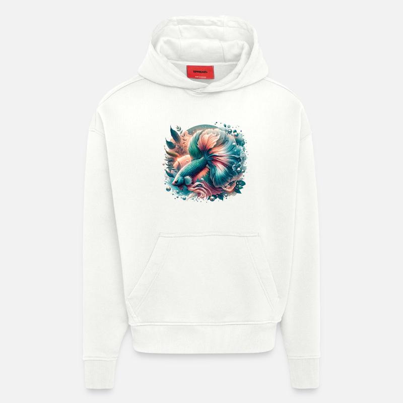 Kampffisch, Betta splendens, bunter Fisch - Hoodie- made by SPREAD  - OFF WHITE