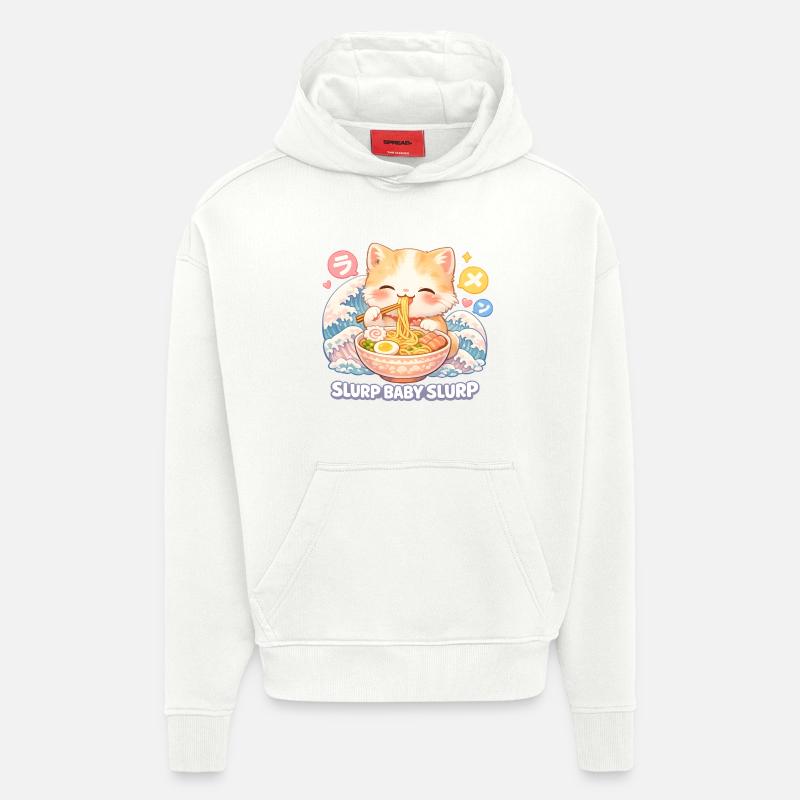 Ramen pour chat - Sweat à capuche bio épais oversize fabriqué en UE - OFF WHITE