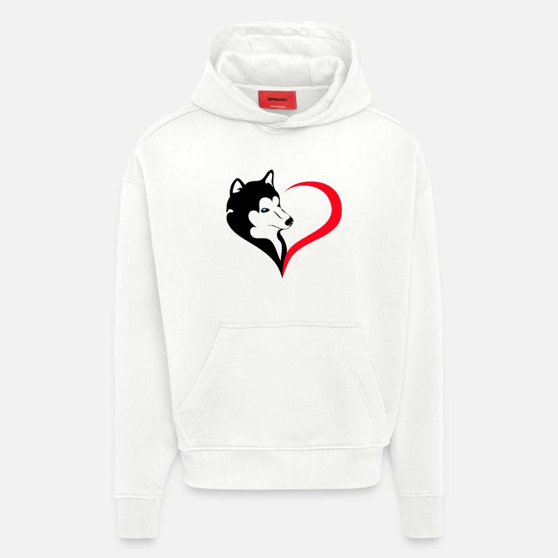 Husky mit Herzzeichen-Silhouette - Hoodie- made by SPREAD  - OFF WHITE