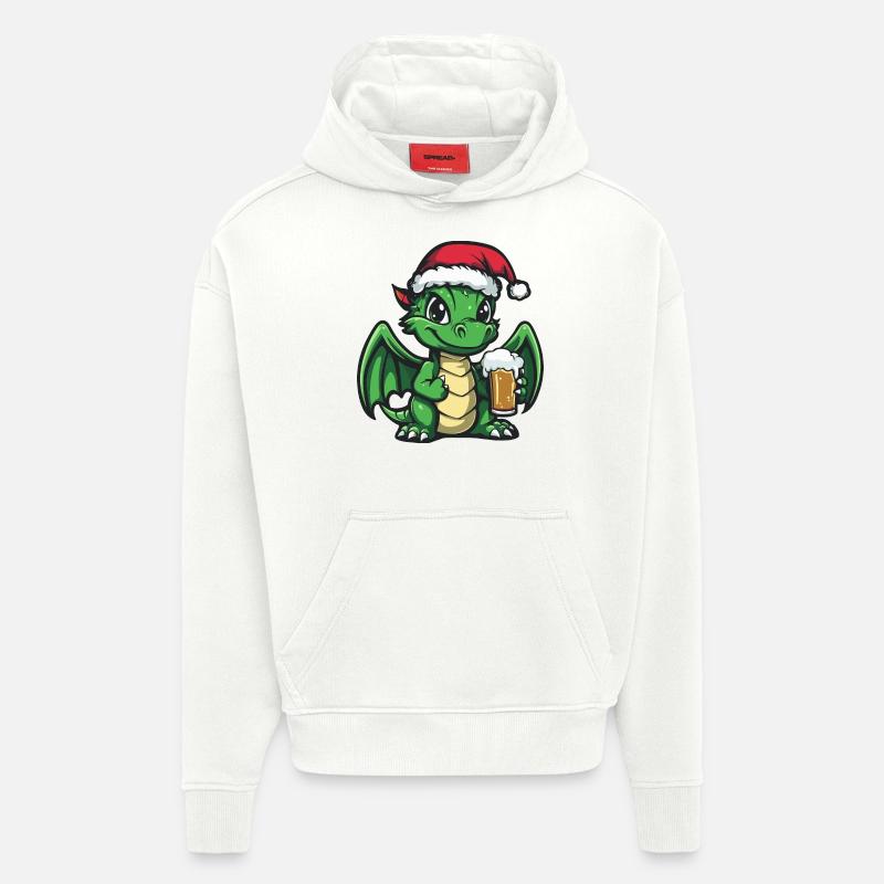 Dragon Bière Noël Noël - Sweat à capuche bio épais oversize fabriqué en UE - OFF WHITE