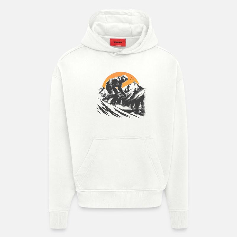 Dessin de snowboarder - Sweat à capuche bio épais oversize fabriqué en UE - OFF WHITE