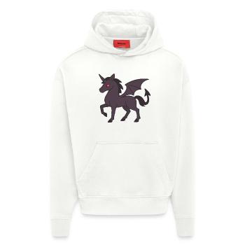 Licorne Démoniaque Sombre aux Ailes et aux Yeux Rouges - Sweat à capuche bio épais oversize fabriqué en UE - OFF WHITE - Devant