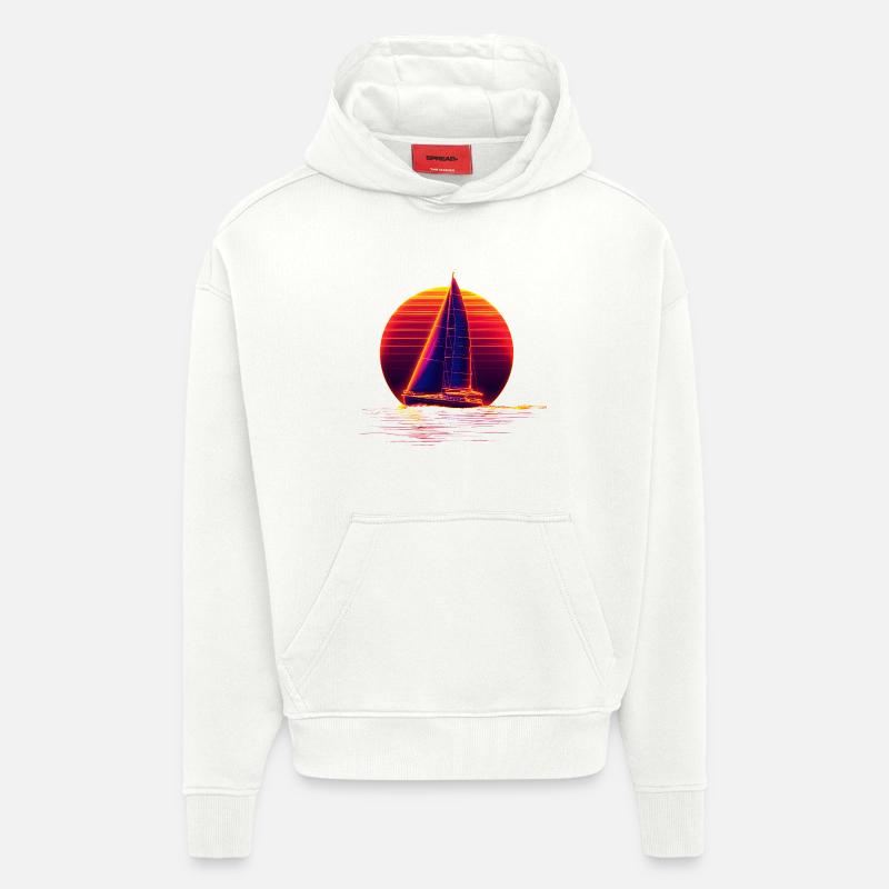 Retro Sailing - Sweat à capuche bio épais oversize fabriqué en UE - OFF WHITE