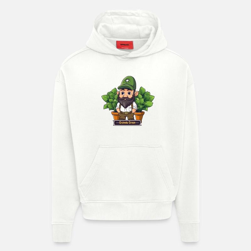 Bande dessinée Gnome Jardinier Vert - Sweat à capuche bio épais oversize fabriqué en UE - OFF WHITE