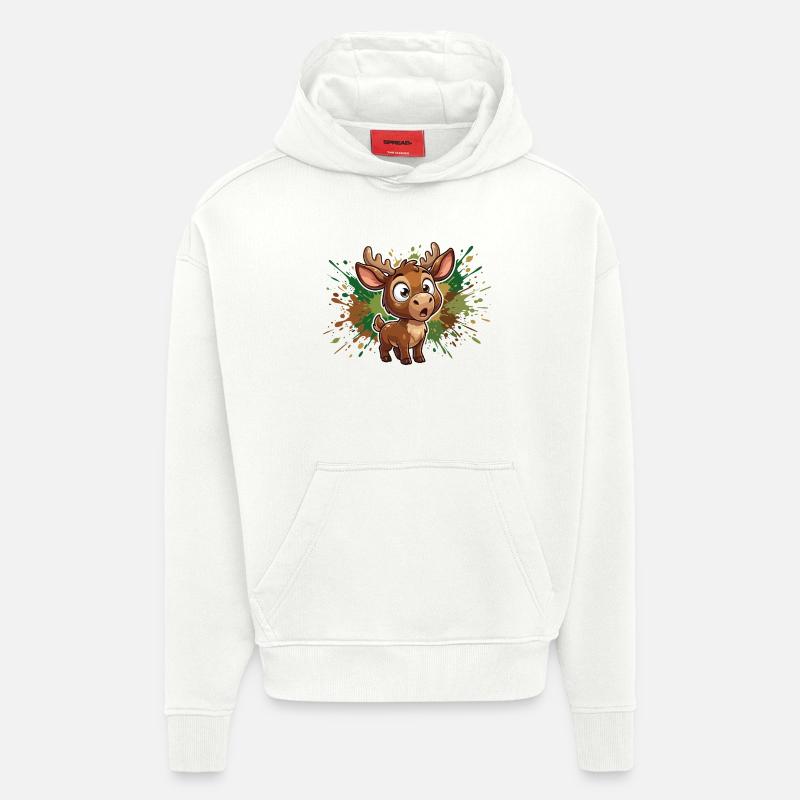 Mignonne design d’éclaboussures de rennes - Sweat à capuche bio épais oversize fabriqué en UE - OFF WHITE