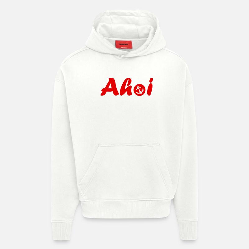 lettrage Ahoy avec ancre rouge - Sweat à capuche bio épais oversize fabriqué en UE - OFF WHITE