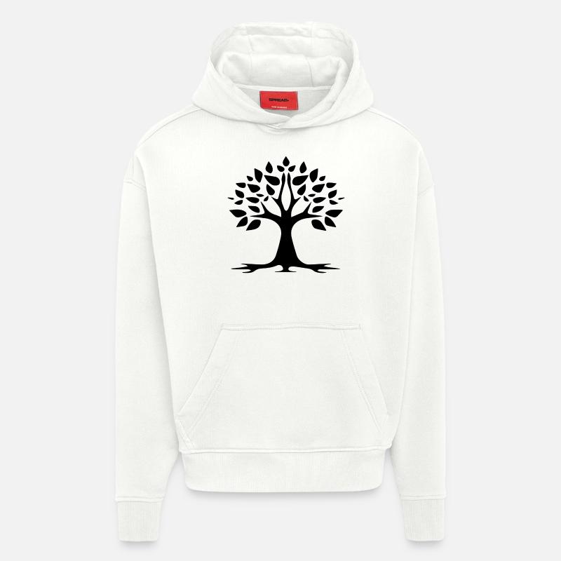 Stylized Tree Simple Tattoo Logo - Sweat à capuche bio épais oversize fabriqué en UE - OFF WHITE