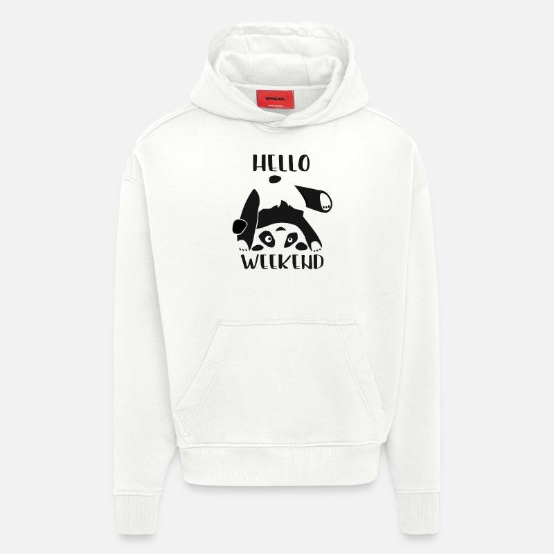 hello weekend, panda, ours - Sweat à capuche bio épais oversize fabriqué en UE - OFF WHITE