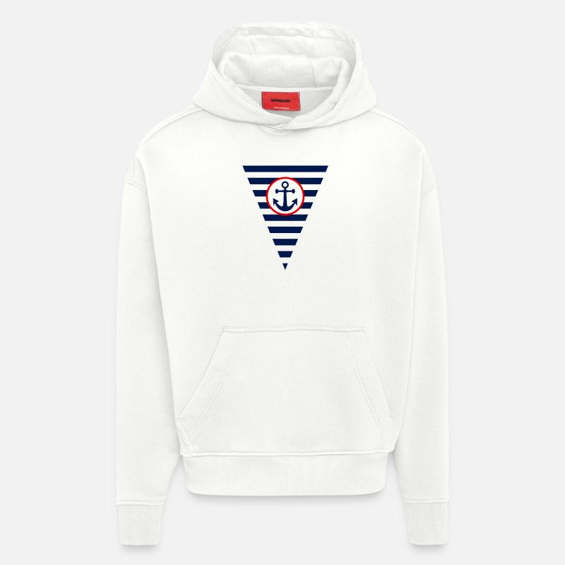 Drapeau,ancre, maritime - Sweat à capuche bio épais oversize fabriqué en UE - OFF WHITE