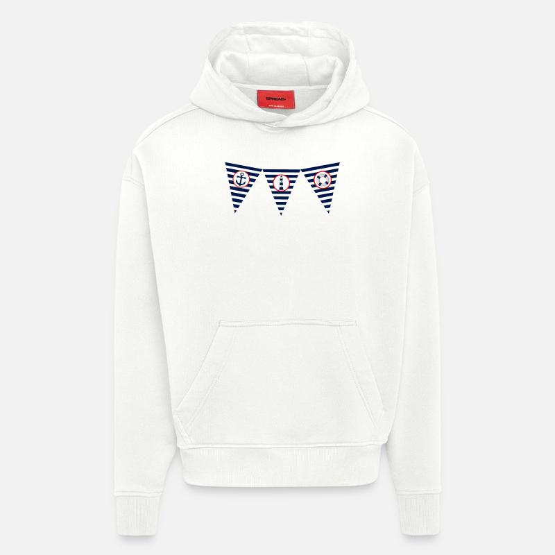 maritime, mer, phare, drapeau, fanion - Sweat à capuche bio épais oversize fabriqué en UE - OFF WHITE