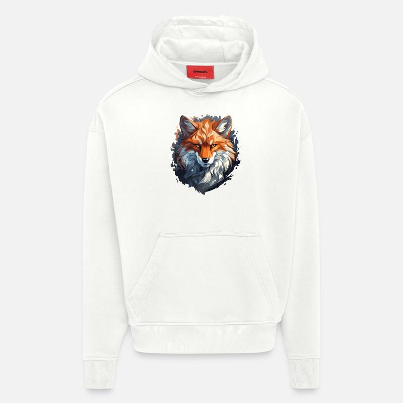 Renard - illustration - Sweat à capuche bio épais oversize fabriqué en UE - OFF WHITE