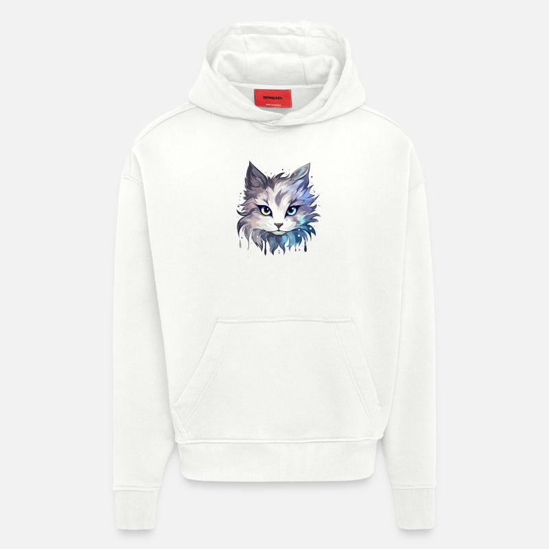 Chat - illustration - Sweat à capuche bio épais oversize fabriqué en UE - OFF WHITE