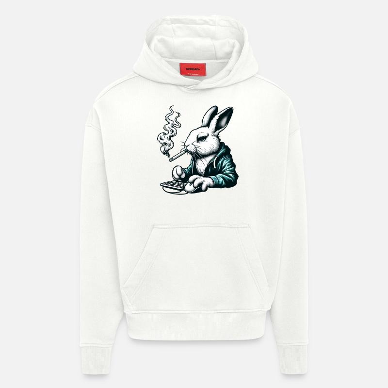 Lapin Nerd Drôles D’animaux - Sweat à capuche bio épais oversize fabriqué en UE - OFF WHITE