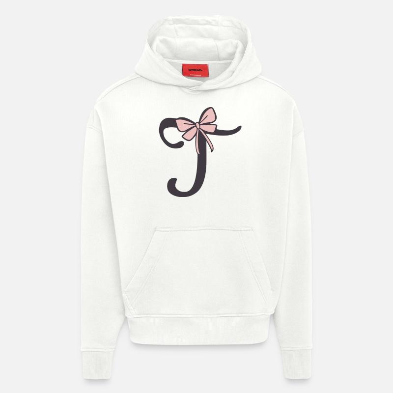 Ruban Lettre T Initiale - Sweat à capuche bio épais oversize fabriqué en UE - OFF WHITE