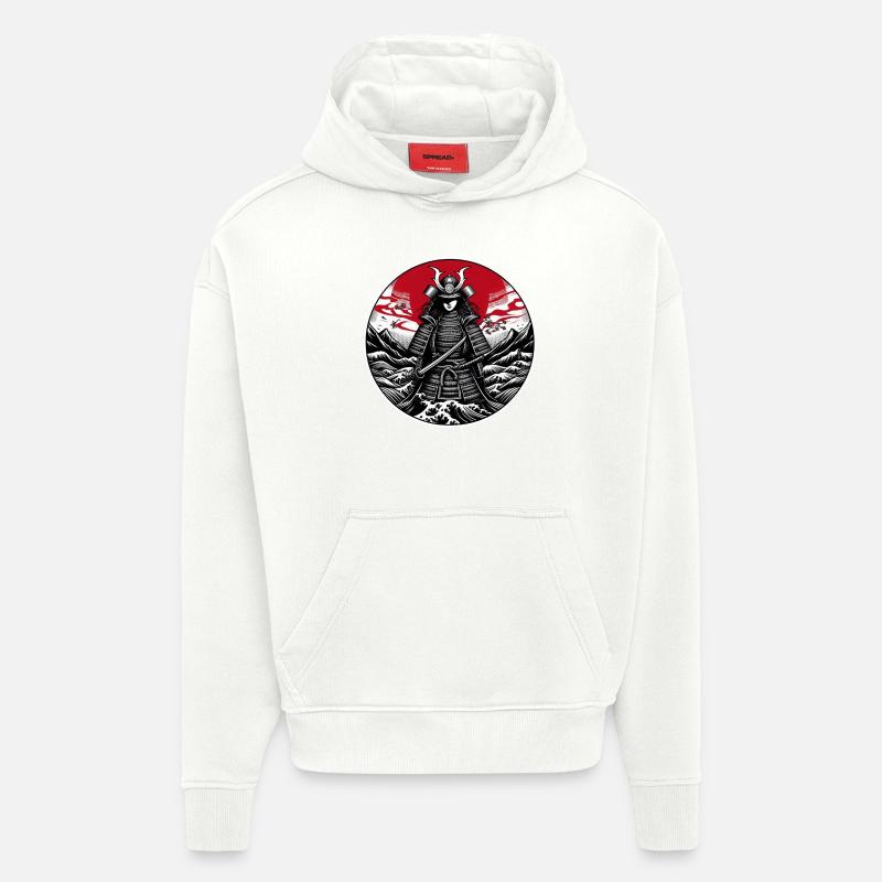 Guerrier Samouraï rouge blanc - Sweat à capuche bio épais oversize fabriqué en UE - OFF WHITE