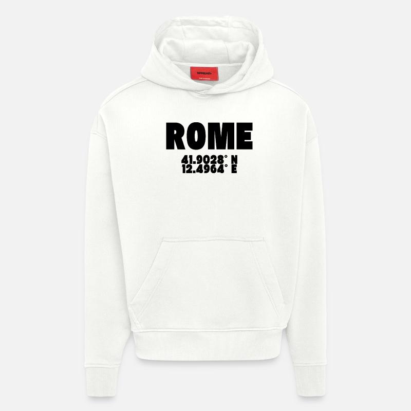 Rome - Design avec coordonnées - Sweat à capuche bio épais oversize fabriqué en UE - OFF WHITE