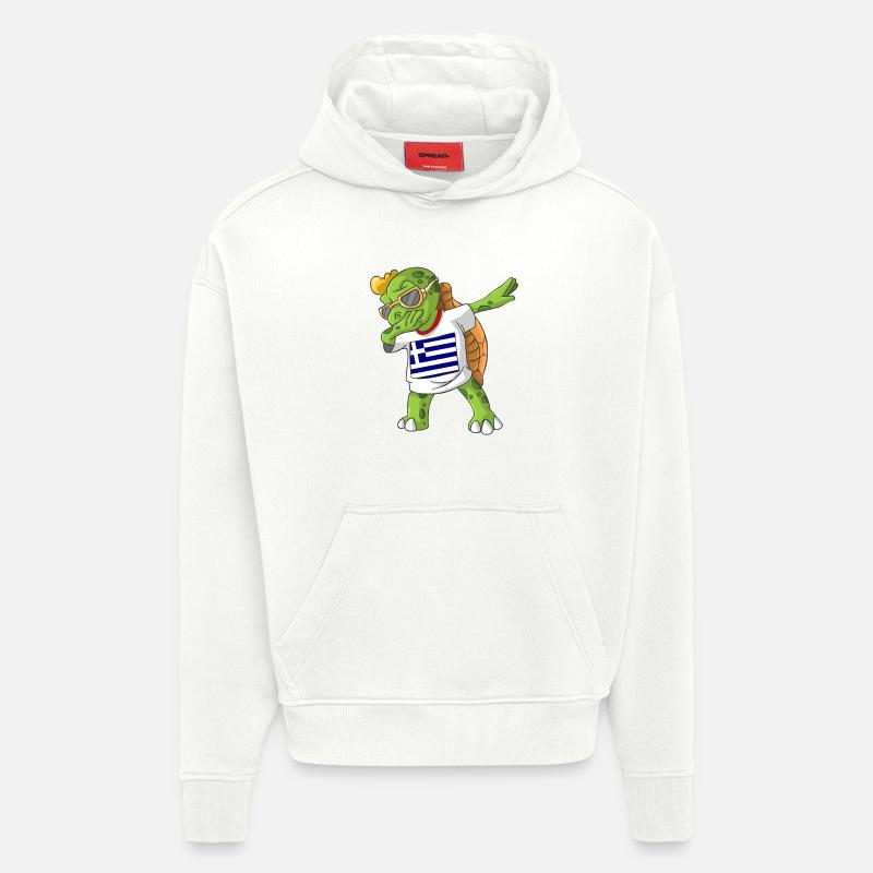 Grèce tortue tamponnant - Sweat à capuche bio épais oversize fabriqué en UE - OFF WHITE