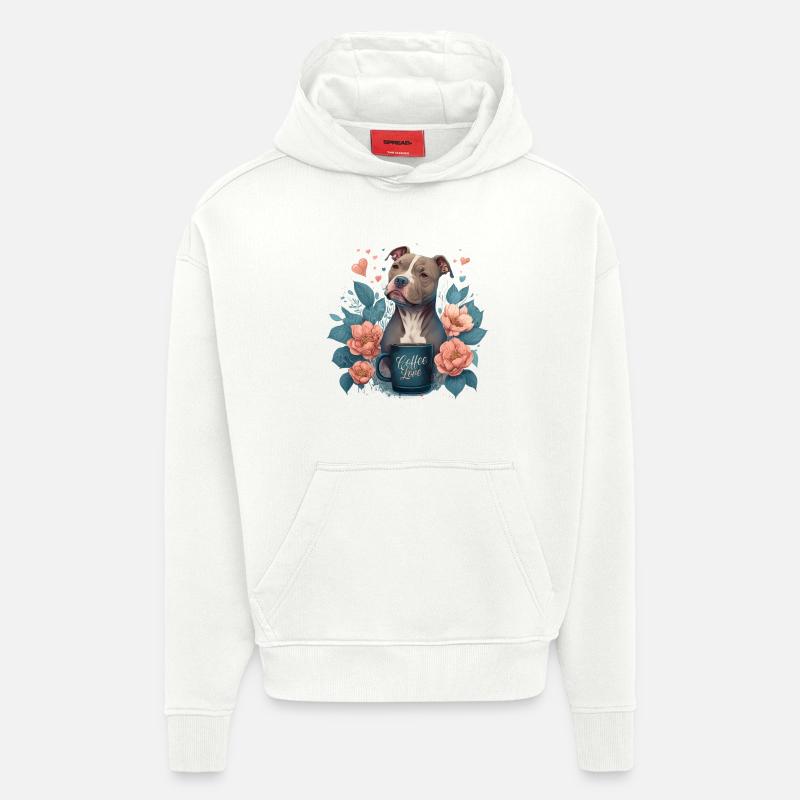Chien Café Amour Floral - Sweat à capuche bio épais oversize fabriqué en UE - OFF WHITE